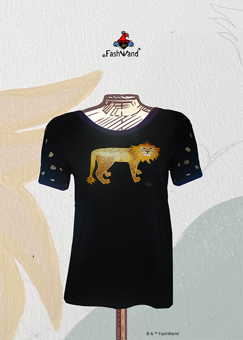Wildlife Jewels Simba the Lion Print Tee with Ribbed Embellishments