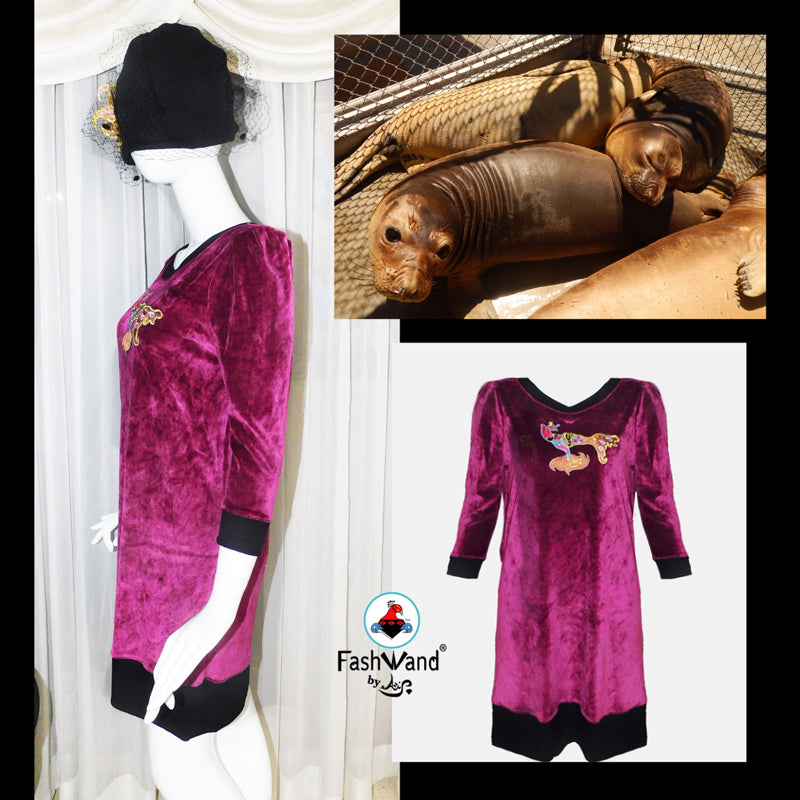 FashWand Smoky Quartz the Elephant Seal Bamboo Velour Lace Appliqué Dress