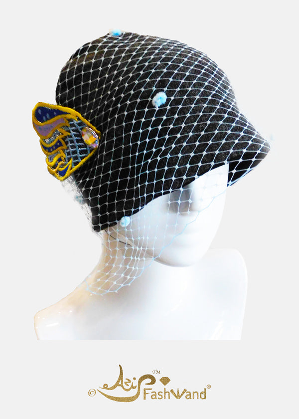 FashWand Sapphire Wing Lace Appliqué Hat in Hemp & Bamboo