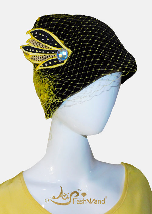 Wildlife Jewels Golden Topaz Wing Lace Appliqué Hat in Velvet