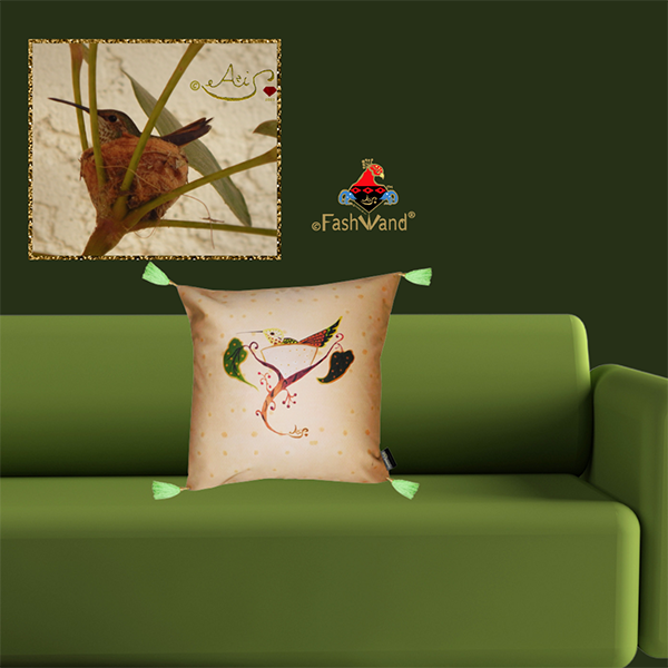 Wildlife Jewels Peridot the Hummingbird Organic Cotton Decorative Throw Pillow