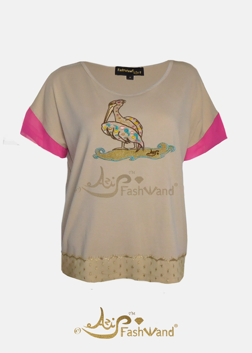 Wildlife Jewels Bamboo Pink Tourmaline The Pelican Appliqué Lacy Top