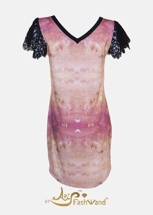 FashWand Pink Tourmaline the Pelican Tencel Cotton Lace Sleeve Dress
