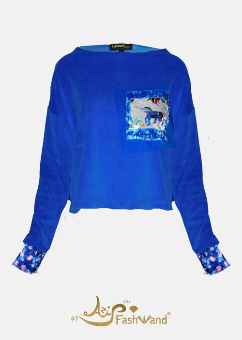 FashWand Lapis Lazuli the Elephant Bamboo Velour Pocket Sweater
