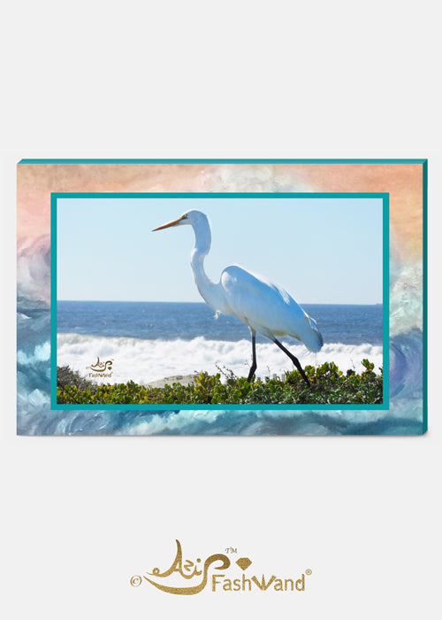 Wildlife Jewels Great Egret Purple Sea Photography + Painting Signed Edition